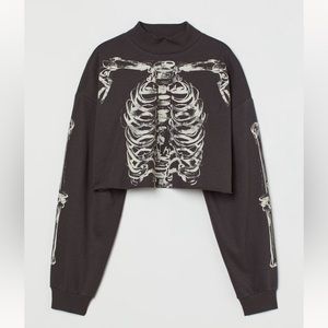 NWT H&M Oversized Skeleton Crop Sweatshirt
